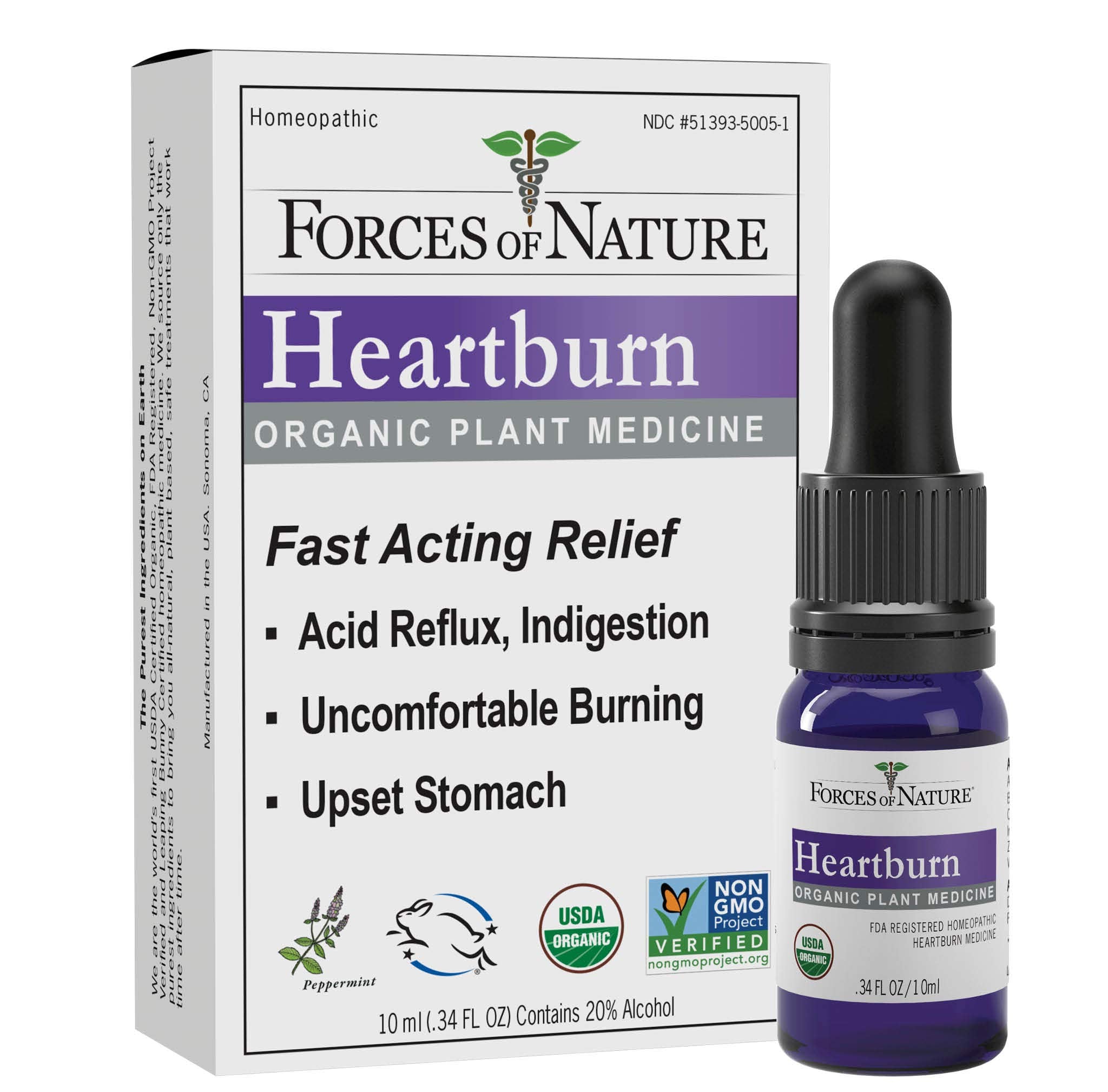 Forces of Nature – Natural, Heartburn & Acid Indigestion Relief (10ml) Non GMO, Safe Relief for Symptoms of GERD, Sour & Upset Stomach, Pressure and Bloating, Gas, Burning and Sour Acid burps